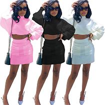 Hot Sale 2021 Womens Clothes Long Sleeve Solid Color Elegant Girls Two Piece Set Skirt Sets Women 2 Piece Outfits
