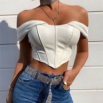 1012313 New Arrival 2021 Women Clothes PU Woman Sexy Crop Tops
