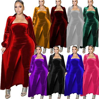 Best Price Solid Color Long Coat Fashion Spring New Trendy Two Piece Set Women Clothing Womens 2 Piece Set