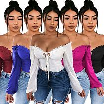 Best Seller Off Shoulder Lacing Long Sleeves Fashion Spring Womens Clothing Women Top 2021 Woman Sexy Tops