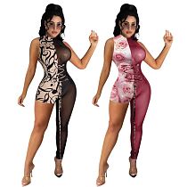 MOEN High Quality Mesh Spliced Salopette femme Lady Jumpsuit Women One Piece Jumpsuits And Rompers