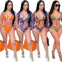 MOEN Best Seller Leopard Ropa de mujeres Beach Wear Summer Women Swimsuit 3 Piece Set Women Sexy Bikini Set