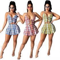 MOEN Good Price Plaid Summer Insiemi delle donne Girls Fashionable Outfits Woman 2 Piece Sets Woman Two Piece Skirt sets