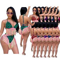 1040614 Fashion Sexy 2021 Summer Leopard Print Bandage Tassel Swimsuit Women Bikini Set
