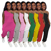 MOEN Amazon 2021 One Shoulder Jumpsuit Sleeveless Pockets Elegant Casual Solid Color Cargo Pants Women Jumpsuits For Summer