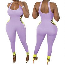 MOEN Sleeveless Side Open Bandage Long Pant One Piece Jumpsuit Casual Suspended Purple Rompers Womens Jumpsuit