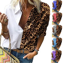 Good Quality Clothing Vendors Summer Casual Double Color Leopard Matching Women Elegant Blouses & Tops