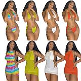 1050803 New Arrival Women Clothes 2021 Summer Sexy Mesh Bandage Bikini Set Women 3 Piece Swimsuit