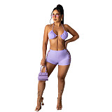 1051704 New Arrival 2021 Fashion Solid Color Halter Swimwear Ladies Swimsuit Sexy Women Bikini Set