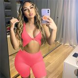 MOEN Hot Selling 2021 Summer Women Sexy Sleeveless Low Cut Knotted Sports Slim Casual Bodycon Jumpsuits
