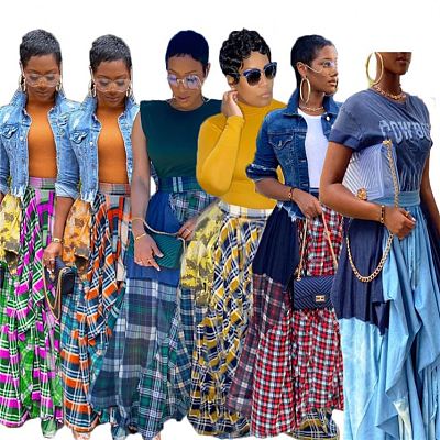 1052406 Best Design Women Clothes 2021 Summer Fashion Plaid Print Plus Size Skirts For Women