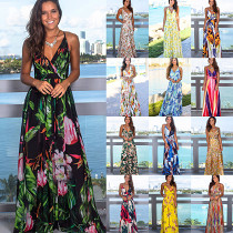 Best Clothing Wholesale Suppliers Summer Sling Printing Sandbeach Dress Woman Casual Maxi Dress