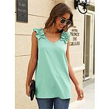 Pearl 2021 Newest Design Hot V-Neck Shirt Pullover Slim Body Solid Color Sleeveless Ladies Tops