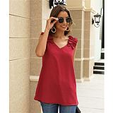 Pearl 2021 Newest Design Hot V-Neck Shirt Pullover Slim Body Solid Color Sleeveless Ladies Tops
