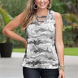 Pearl 2021 New Hot  Camouflage Printed Vest Summer Casual V-Neck Sleeveless Print Ladies Tops