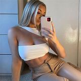 Pearl Spring Summer New Sexy Little Vest Round Collar Solid Color Shoulder Backless Brief Paragraph Women Tops