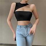 Pearl Spring Summer New Sexy Little Vest Round Collar Solid Color Shoulder Backless Brief Paragraph Women Tops