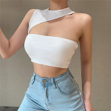 Pearl Spring Summer New Sexy Little Vest Round Collar Solid Color Shoulder Backless Brief Paragraph Women Tops