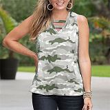 Pearl 2021 New Hot  Camouflage Printed Vest Summer Casual V-Neck Sleeveless Print Ladies Tops