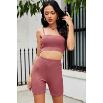 PEARL Womens Two Piece Set Summer Solid Color Crop Top Biker Short Sets Women Clothing