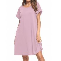 PEARL Solid Color Woman Casual Dress Short Sleeve Crew Neck Women 2021 Summer Dresses