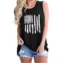 PEARL Ladies' Blouses & Tops Summer Sleeveless Crew Neck Flag Printed Woman Tops Fashionable