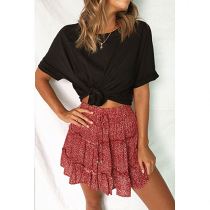 PEARL High Quality Summer Floral Printed Woman Skirts Cascading Ruffle Skirt Mini Dress