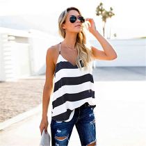 PEARL Woman Tops Fashionable Sexy Sleeveless V Neck Striped Loose Tank Design Ladies' Blouses & Tops