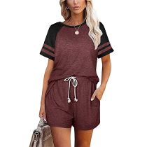 PRARL Wholesale Womens 2 Piece Outfit Striped Panelled Designer Tracksuits Short Sets