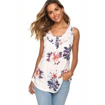 PEARL Newest Design Summer Printed Button V Neck Sleeveless Tank Ladies' Blouses Woman Tops Fashionable