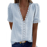 PEARL Summer Lace Jacquard Short Sleeve Casual Tshirt Ladies' Blouses Woman Tops Fashionable