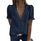 PEARL Summer Lace Jacquard Short Sleeve Casual Tshirt Ladies' Blouses Woman Tops Fashionable