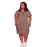 MOEN New Arrival 2021 Summer Plus Size Women Clothing Striped Dress Sexy V Neck Larage Size Women Casual Dress