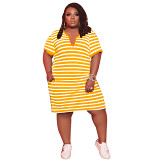 MOEN New Arrival 2021 Summer Plus Size Women Clothing Striped Dress Sexy V Neck Larage Size Women Casual Dress
