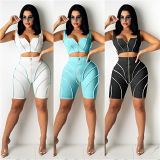 MOEN New Arrival 2021 Summer Fashion Splice Leisure Suit Sportswear Two Piece Outfits Women 2 Pice Short Set Clothing