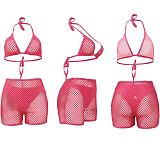 MOEN Hot Selling 2021 Summer Sexy Mesh Solid Color Halter Ladies Bikini Set Swimsuit Beachwear 3 piece set women swimwear