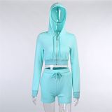 MOEN Fashionable 2021 Women Clothing Long Sleeve Hooded Ladies Casual Sports Suit Tracksuit Short Set Two Piece Outfits