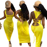 MOEN Hot sale 2021 Summer Solid Color Sexy Backless Bandage Maxi Dresses Women Lady Elegant Casual Dress