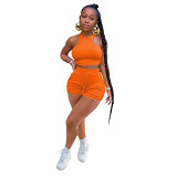 MOEN Hot Selling 2021 Summer Custom Women Clothing Solid Color Crop Top Shorts Set Tracksuit Short Set Two Piece Outfits
