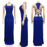 MOEN Hot sale 2021 Summer Solid Color Sexy Backless Bandage Maxi Dresses Women Lady Elegant Casual Dress