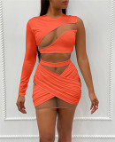 MOEN Hot Selling Women Clothes 2021 Summer Sexy Mesh Splice One Shoulder Ladies Sexy Skirts Set Women Two Piece Skirt Set