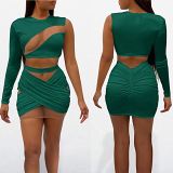 MOEN Hot Selling Women Clothes 2021 Summer Sexy Mesh Splice One Shoulder Ladies Sexy Skirts Set Women Two Piece Skirt Set