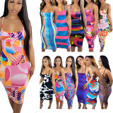 MOEN Casual 2021 Summer Sexy Evening Dress Fashion Women Clothing Spaghetti Strap Print Clubwear Women Bodycon Dress