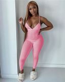 MOEN High Quality Jumpsuit Sexy summer Solid Color Backless Knit Rib Women Trendy Simple One Piece Romper Bodycon Jumpsuits