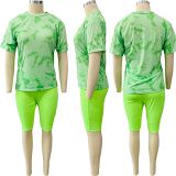 MOEN New Arrival 2021 Summer 2 Piece Short Set Tie Dye Print Casual Sports Suit Tracksuit Homewear Womens Two Piece Set