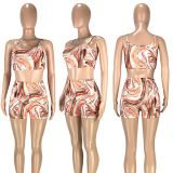 MOEN Newest Design Women Clothing 2021 Summer Print Crop Tank Top And Pants Set Women 2 piece short set