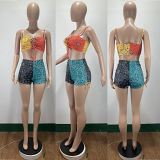 MOEN Latest Design 2021 Summer Print Bandage Crop Top and Pants Set Tracksuit Women 2 piece short set Clothing