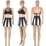 MOEN Amazon 2021 Women Clothes Summer Sexy Top And Skirt Set Solid Color Splice Women Mini Two Piece Skirt Set