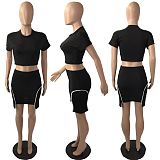 MOEN Fashionable Women Clothes 2021 Solid Color Crop Tshirt Top Mini Skirt Women Casual Two Piece Skirts Set