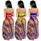 MOEN Latest Design Women Clothes 2021 Summer Colorful pleated Skirt And Tube Top Women Fashion Casual 3 Piece Skirts Set
